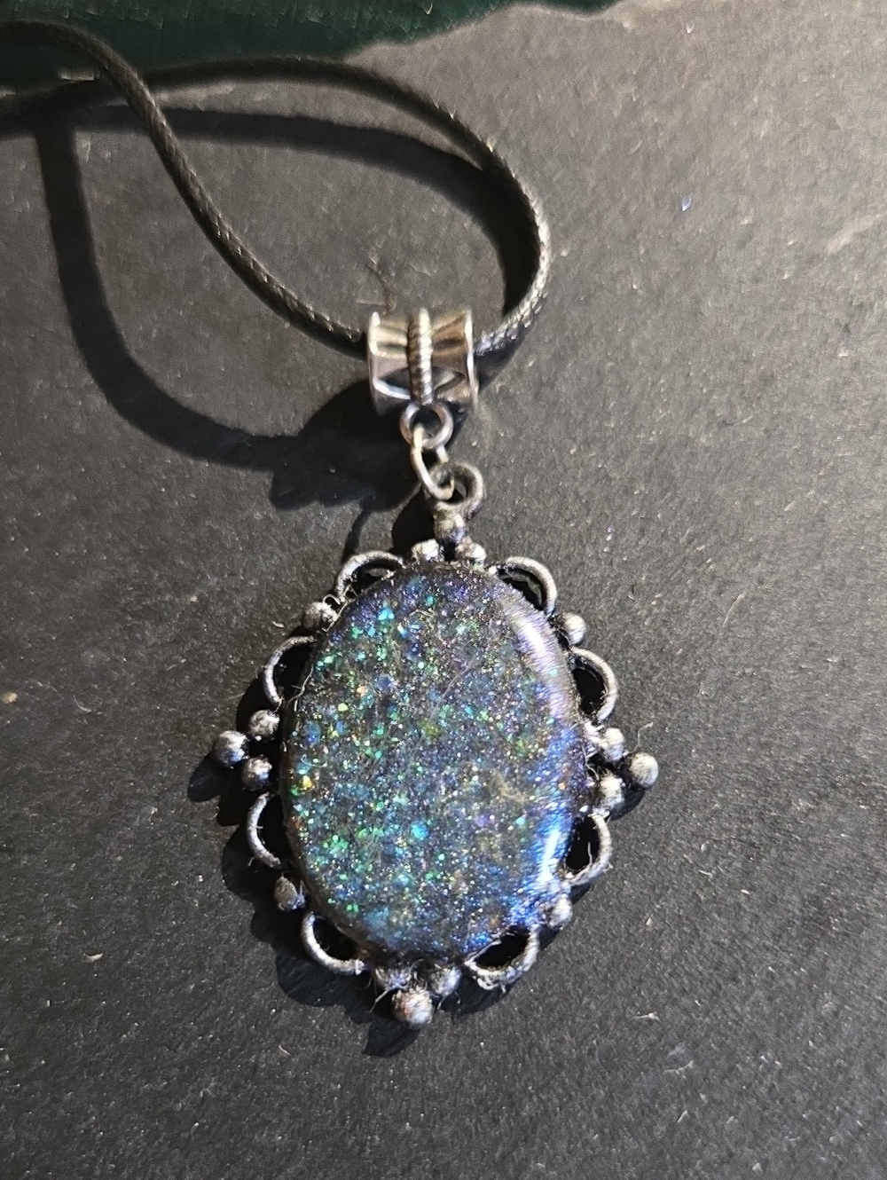 Hand Crafted Sparkling Blue, Green Multi Resin Pendant Necklace